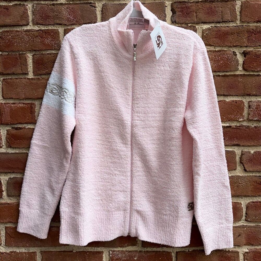 Kashwere Women's Microfiber Fleece Mock Neck Full Zip Jacket Pink XL NWT